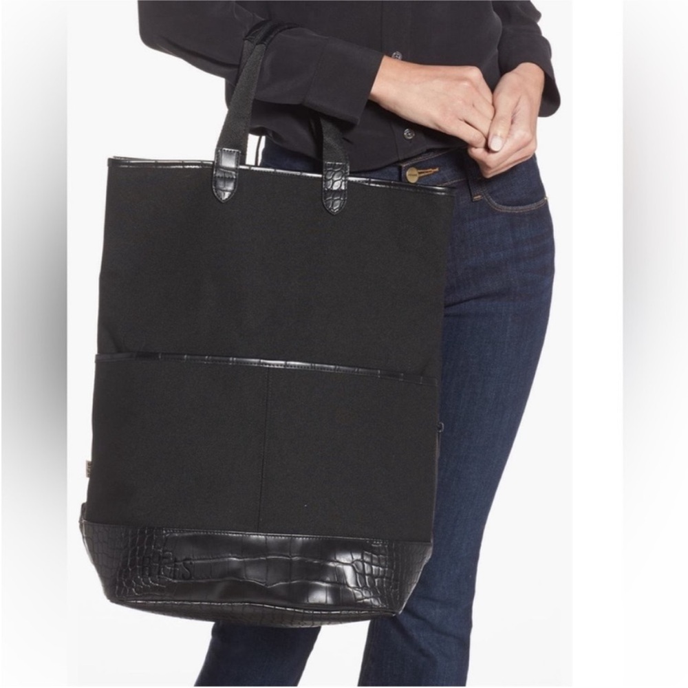BEIS Convertible Black Backpack with Croc-Embossed Detail - Picture 2 of 9